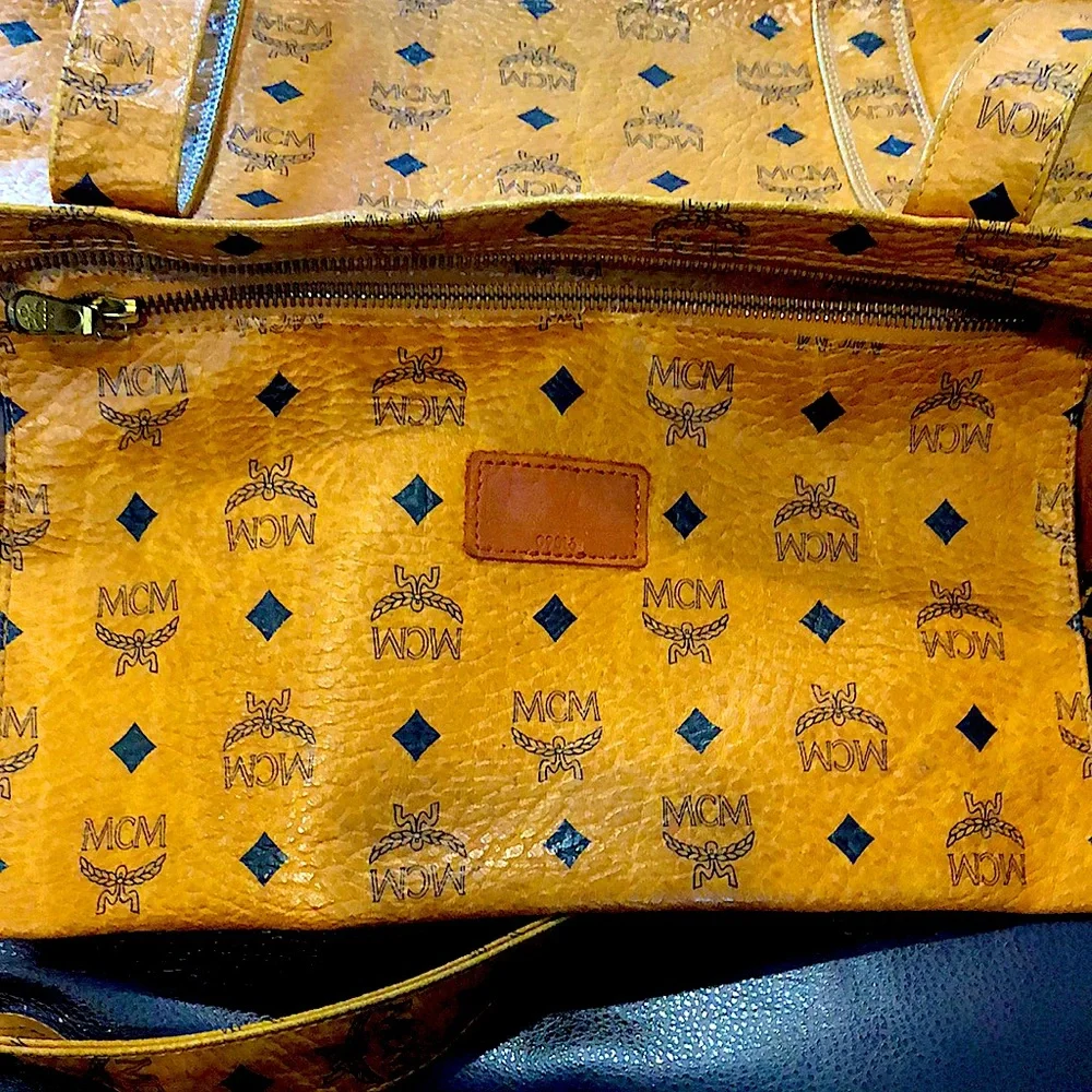 MCM Cognac Visetos Top Zipper Shoulder Briefcase Work Bag Authentic EUC